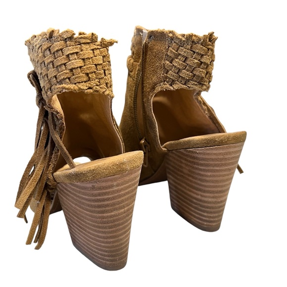 Lucky Brand Tan Suede Open Toe Heeled Shoes Size 7 - Picture 5 of 12